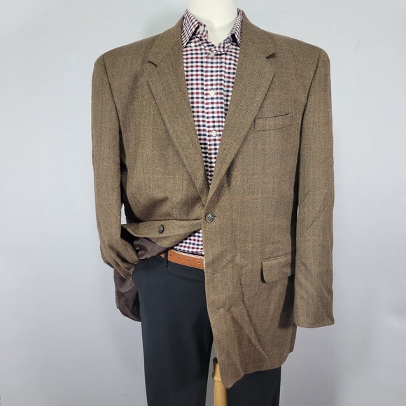 Calvin America Men's Sport‎ Coat Blazer Two Button BRN Herringbone Lambswool 46L